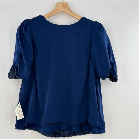 NWT Anthropologie  by Anthropologie Marie Navy Sequin Puff Short Sleeve Size 6 - Picture 5 of 13